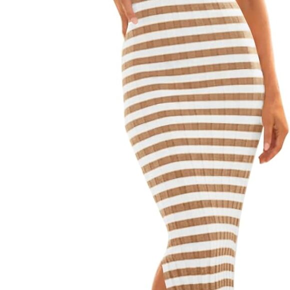 Dresses & Skirts - Women's Viscose Polyester Polyamide Bodycon Midi Dress with Side Slit